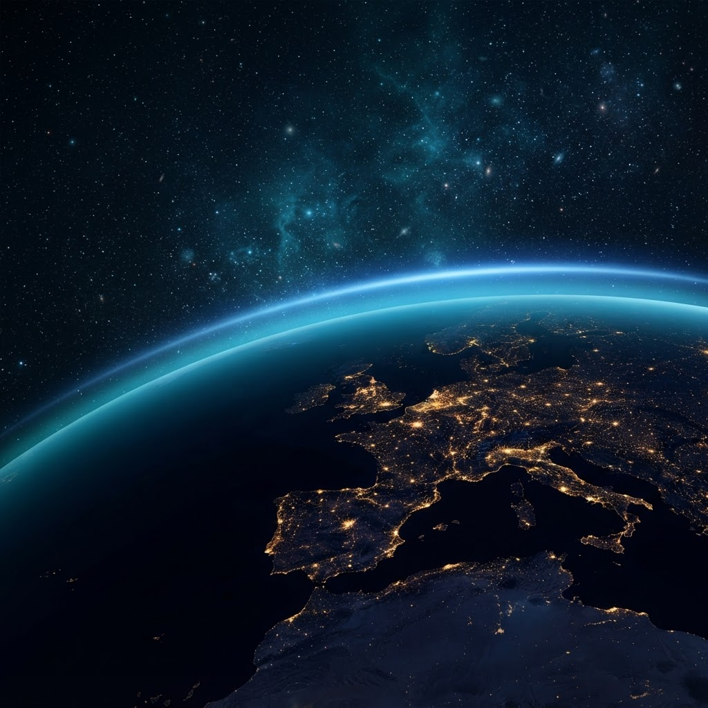 View of Earth's glowing atmosphere from orbit